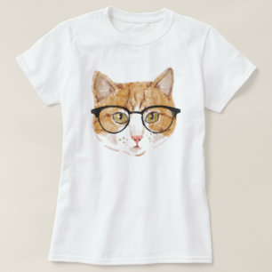 Hipster Cat (brun och vit) T-shirt