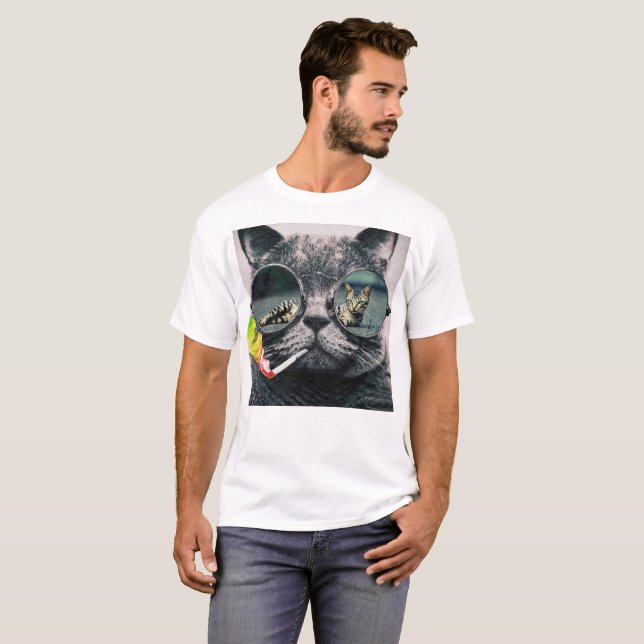 Hipster Cat Smoking T Shirt (Hel framsida)