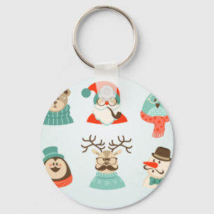 hipster christmas Santa Nyckelring