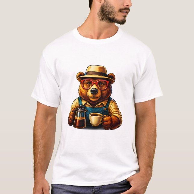 Hipster Coffee Bear – Stylish Drip Brew T-Shirt (Framsida)