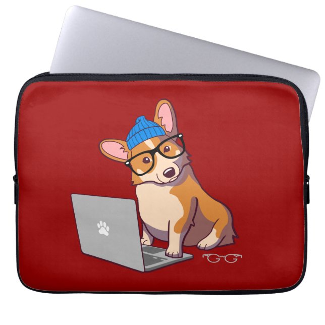Hipster Corgi 2 (utan text) Laptop Sleeve (Framsidan)