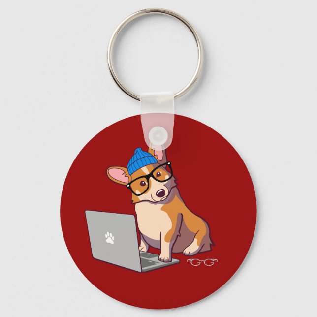 Hipster Corgi 2 (utan text) Nyckelring (Framsida)