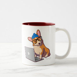 Hipster Corgi 2 (utan text) Två-Tonad Mugg