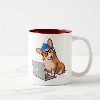 Hipster Corgi 2 (utan text) Två-Tonad Mugg