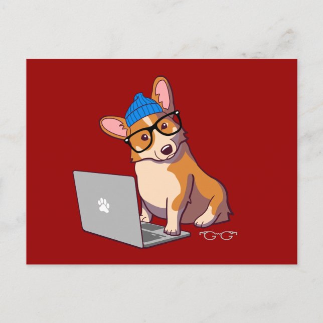 Hipster Corgi 2 Vykort (Framsida)