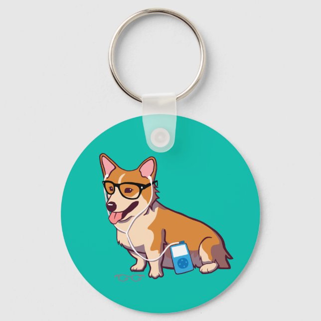 Hipster Corgi Keychain Nyckelring (Framsida)