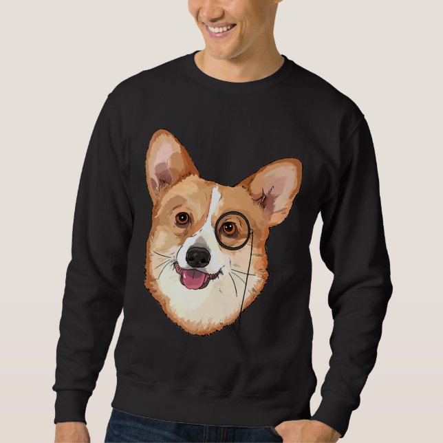 Hipster Corgi med Monocles Corgi Lång Ärmad Tröja (Framsida)