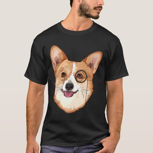 Hipster Corgi med Monocles Corgi T Shirt (Framsida)