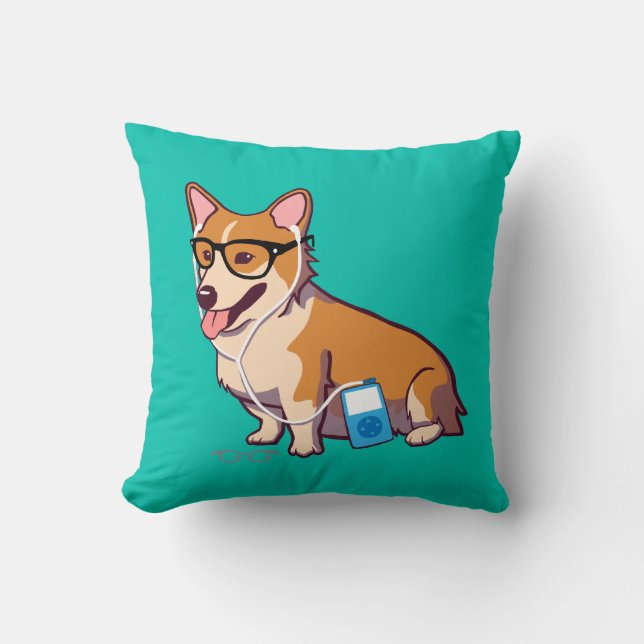 Hipster Corgi (utan text) Kudde (Framsida)
