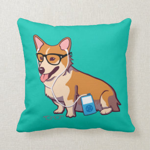 Hipster Corgi (utan text) Kudde