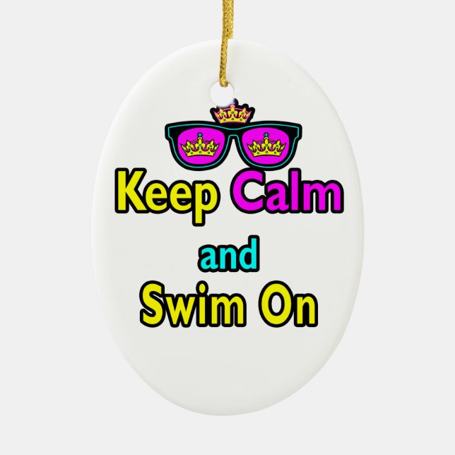 Hipster Crown Solglasögon Keep Calm And Swim On Julgransprydnad Keramik (Framsidan)