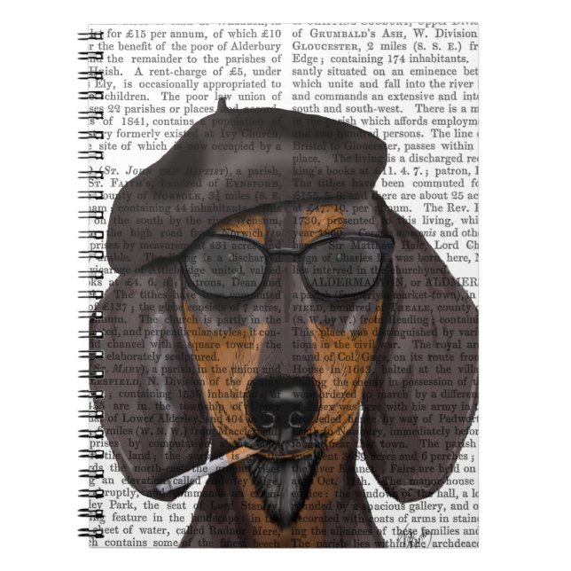 Hipster Dachshund Black och Tan Anteckningsbok Med Spiral (Framsidan)