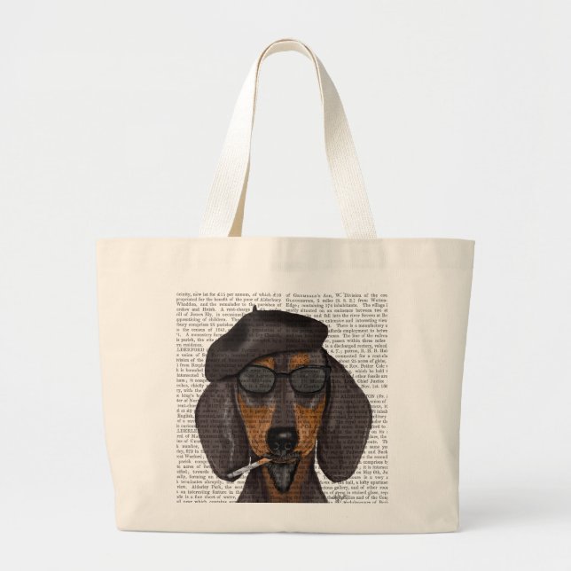 Hipster Dachshund Black och Tan Jumbo Tygkasse (Framsidan)