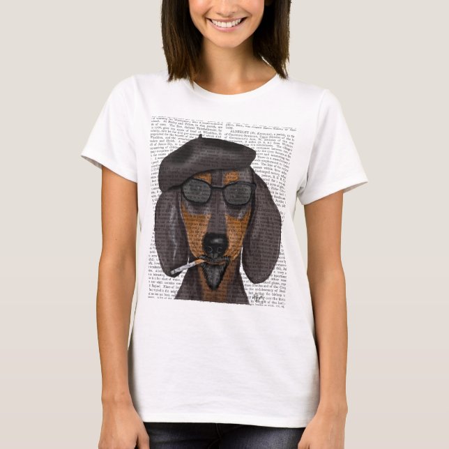 Hipster Dachshund Black och Tan T-shirt (Framsida)