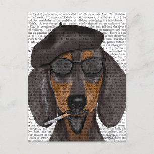 Hipster Dachshund Black och Tan Vykort