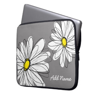 Hipster Daisy Teckning - grått gult Laptop Sleeve
