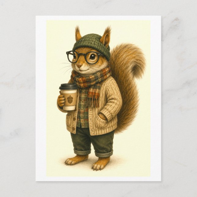 Hipster Ekorre Postkort Vykort (Framsida)