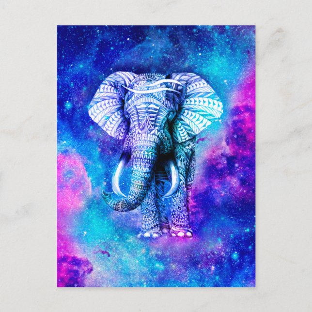 Hipster Elefant Nebula Rymden Vykort (Framsida)