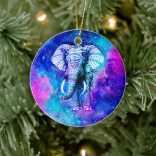 Hipster Elephant Nebula Space Julgransprydnad Keramik