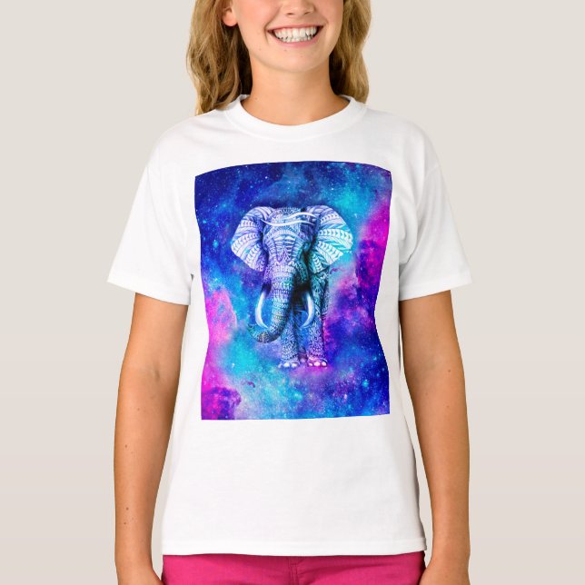 Hipster Elephant Nebula Space T Shirt (Framsida)