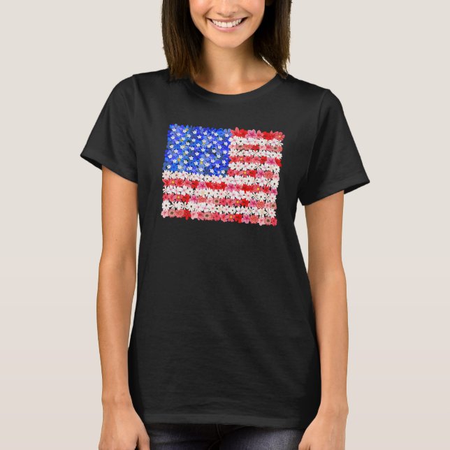 Hipster Flower 4:e juli Independence day Blommigt T Shirt (Framsida)