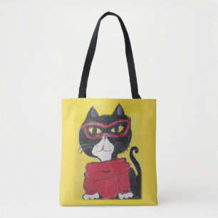 Hipster Folk Art Turtleneck Cat Tygkasse