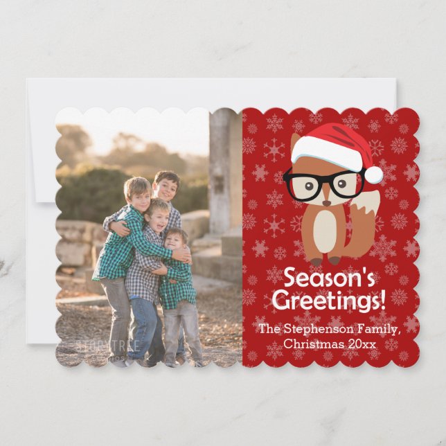 Hipster Fox Glass Cute Animal, julfoto Julkort (Framsida)