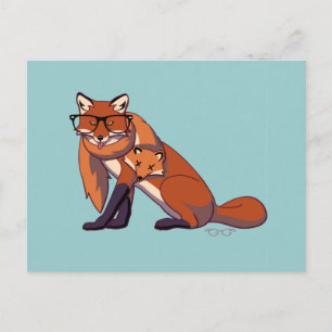 Hipster Fox (utan text) Vykort
