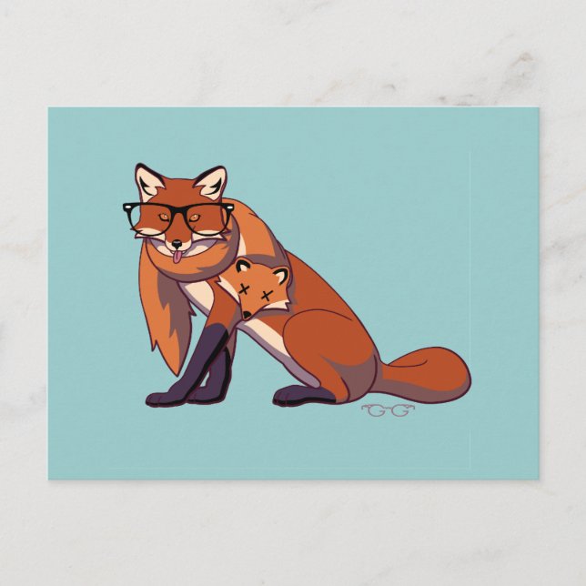 Hipster Fox (utan text) Vykort (Framsida)