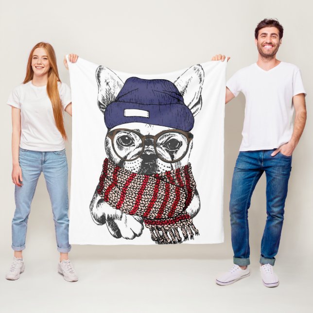 Hipster French Bull Dog Fleecefilt (På plats)