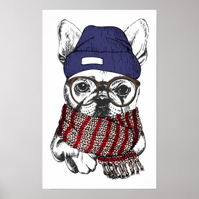 Hipster French Bull Dog Poster (Framsidan)