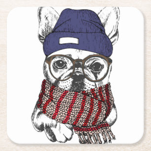 Hipster French Bull Dog Underlägg Papper Kvadrat