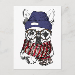 Hipster French Bull Dog Vykort