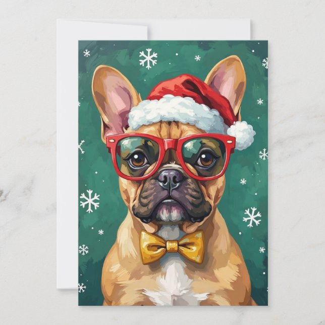 Hipster French Bulldog Santa Glasögon Modern  Julkort (Framsida)