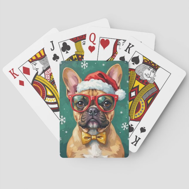 Hipster French Bulldog Santa Glasses Modern  Casinokort (Baksidan)
