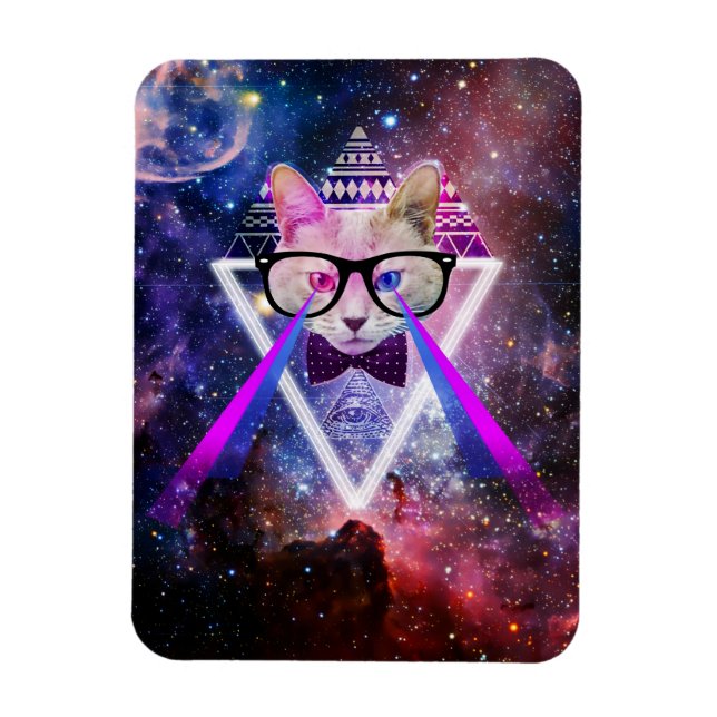 Hipster galaxy cat magnet (Vertikal)