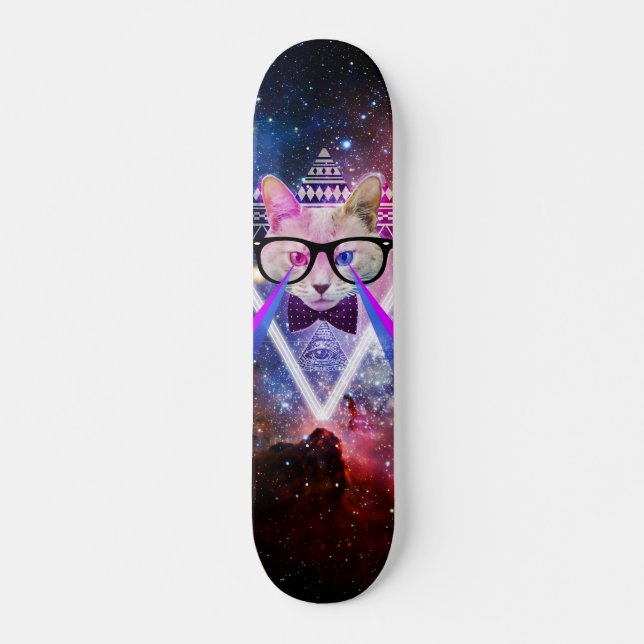 Hipster galaxy cat mini skateboard bräda 18,5 cm (Framsida)