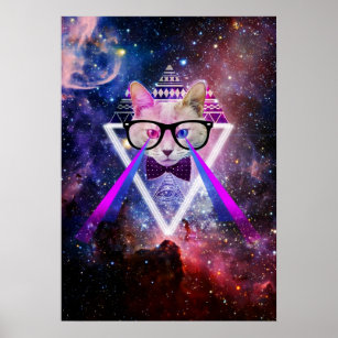 Hipster galaxy cat poster