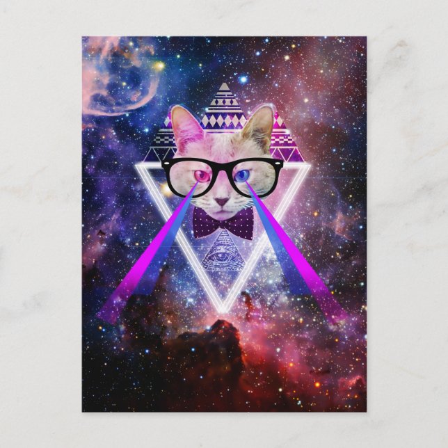 Hipster galaxy cat vykort (Framsida)