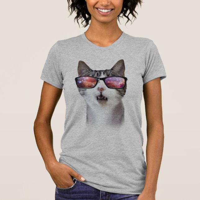 "Hipster Galaxy Space Cat" Kvinnor i T-Shirt Dress (Framsida)
