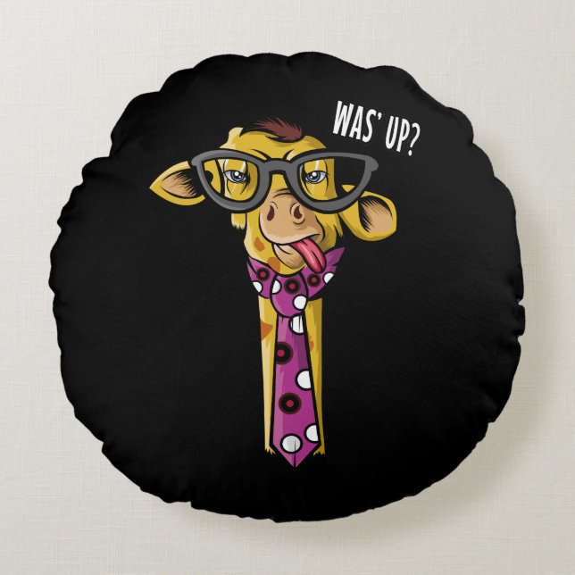 Hipster Giraffe funny African Animal with Glass Rund Kudde (Framsidan)