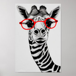 Hipster Giraffe in Red Glasses Giraffe Teckning Ar Poster