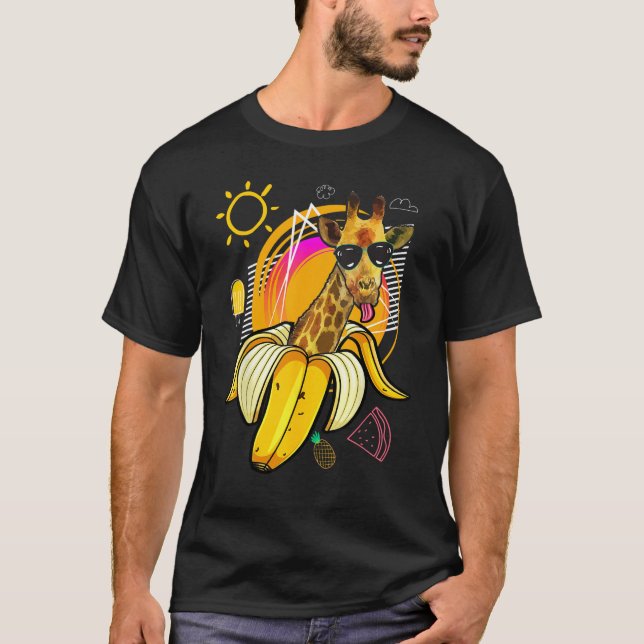 Hipster Giraffe with Banana and Sunglasses  summer T Shirt (Framsida)