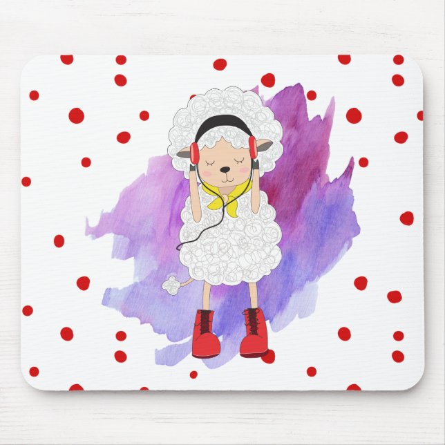 Hipster Girl Lamb med Red Boots Musmatta (Framsidan)