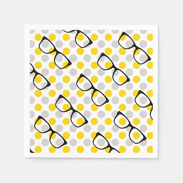 Hipster Glasses Polka Dot Papper Napkins Pappersservett (Framsidan)