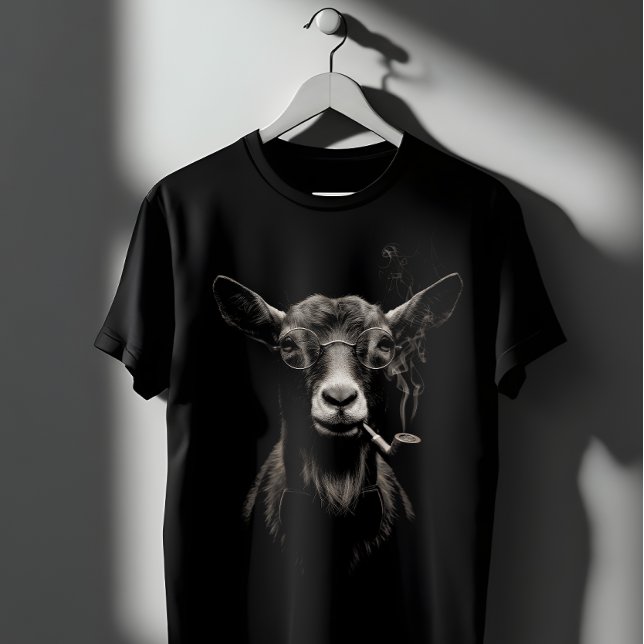 Hipster Goat Smoking Glasses Dark Portrait T Shirt (Skapare uppladdad)
