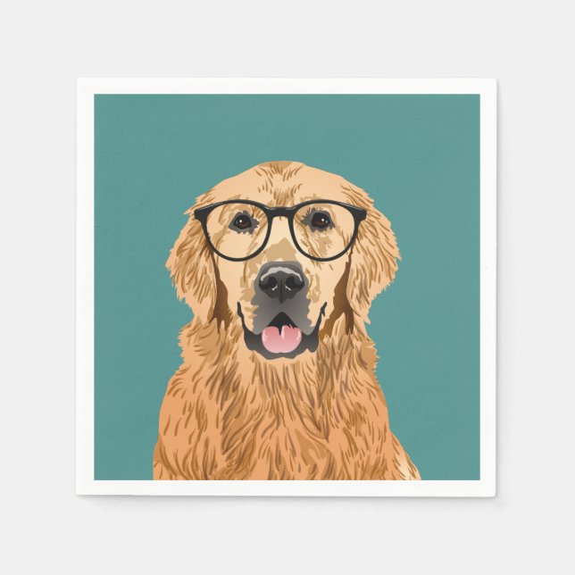 Hipster Golden Retriever Birthday Pappersservett (Framsidan)