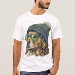 Hipster Golden Retriever Seattle Beanie & Glasses  T Shirt<br><div class="desc">Show off your love for the Pacific Northwest and your favorite furry friend with this stylish Hipster Golden Retriever design. Featuring a vintage-style illustration of a dog sporting a "Seattle" pom-pom beanie and retro green glasses, this graphic is perfect for PNW locals and dog lovers alike. A great gift for...</div>
