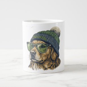 Hipster Golden Retriever Seattle mössa och glasögo Jumbo Mugg