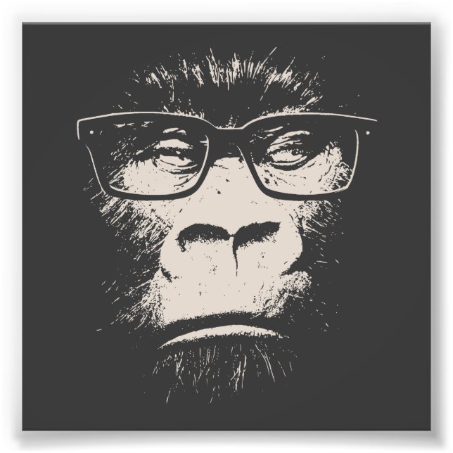 Hipster Gorilla with Glass Fototryck (Framsidan)